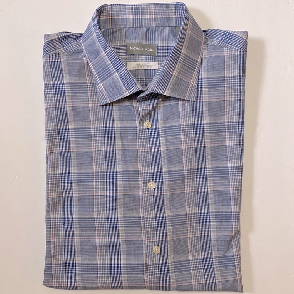 Michael Kors regular fit air soft stretch plaid cotton men’s dress shirt XXL 🌞